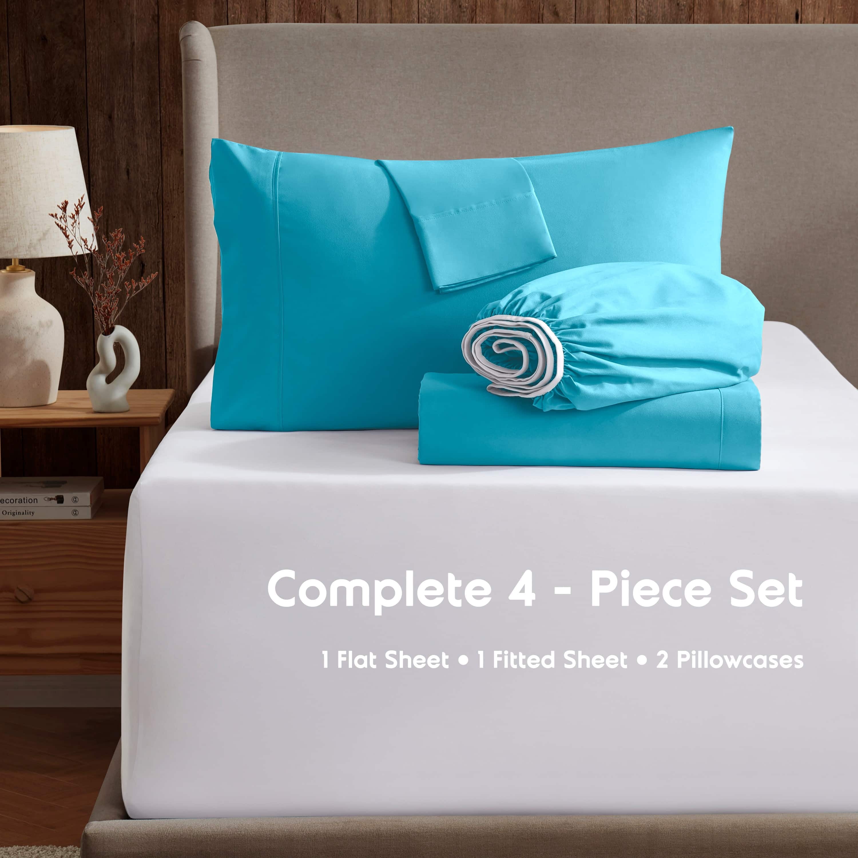 LammaLoe Extra Deep Pocket Twin XL Sheets set, Fits 18"-24" Mattress, 4 Piece Soft Microfiber Bed Sheet Sets, Beach Blue