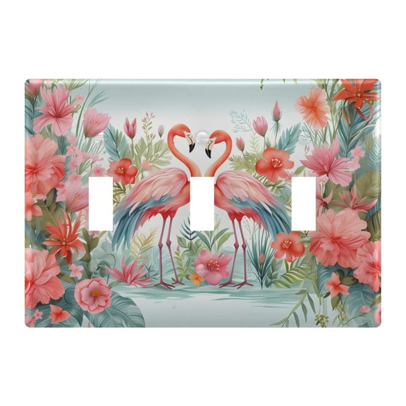 3 Gang Switch Covers Flamingo and Flowers Light Wall Plate Home Faceplate Switch Plates 6.37”x4.48”