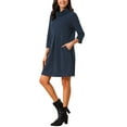 thumbnail image 4 of INSPIRE CHIC Women's Knit Dress 3/4 Sleeve Loose Turtleneck Pullover Sweater Fall Winter Mini Dress with Pockets S Dark Blue, 4 of 6