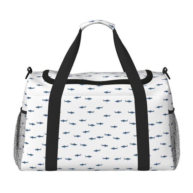 Fotbe Cute Shark Bolsa de Viaje con Estampado, Bolsa de Fin de Semana para Mujer con Compartimento para Zapatos, Bolsa de Gimnasio con Bolsillo Húmedo