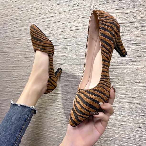 Sandalias con estampado de leopardo para mujer, zapatos sexis de verano, zapatos de tacón alto a la moda para oficina, zapatos de tacón a la moda para mujer, tacones altos de talla grande 36 Gao Jinjia LED