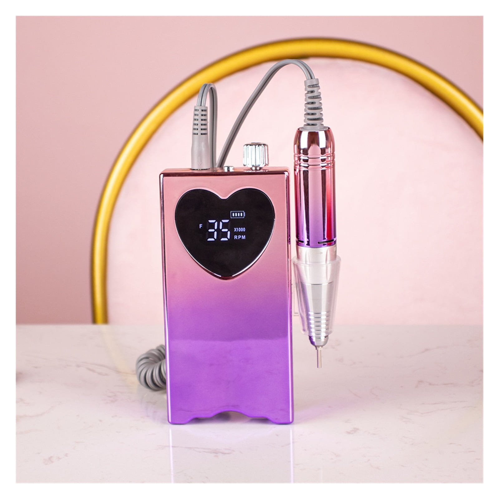 Irregular Display 35000RPM Portable Nail Drill With Desktop Base Cordless Battery Drilling Machine Pink Handle Wireless File ,Lightweight and Portable