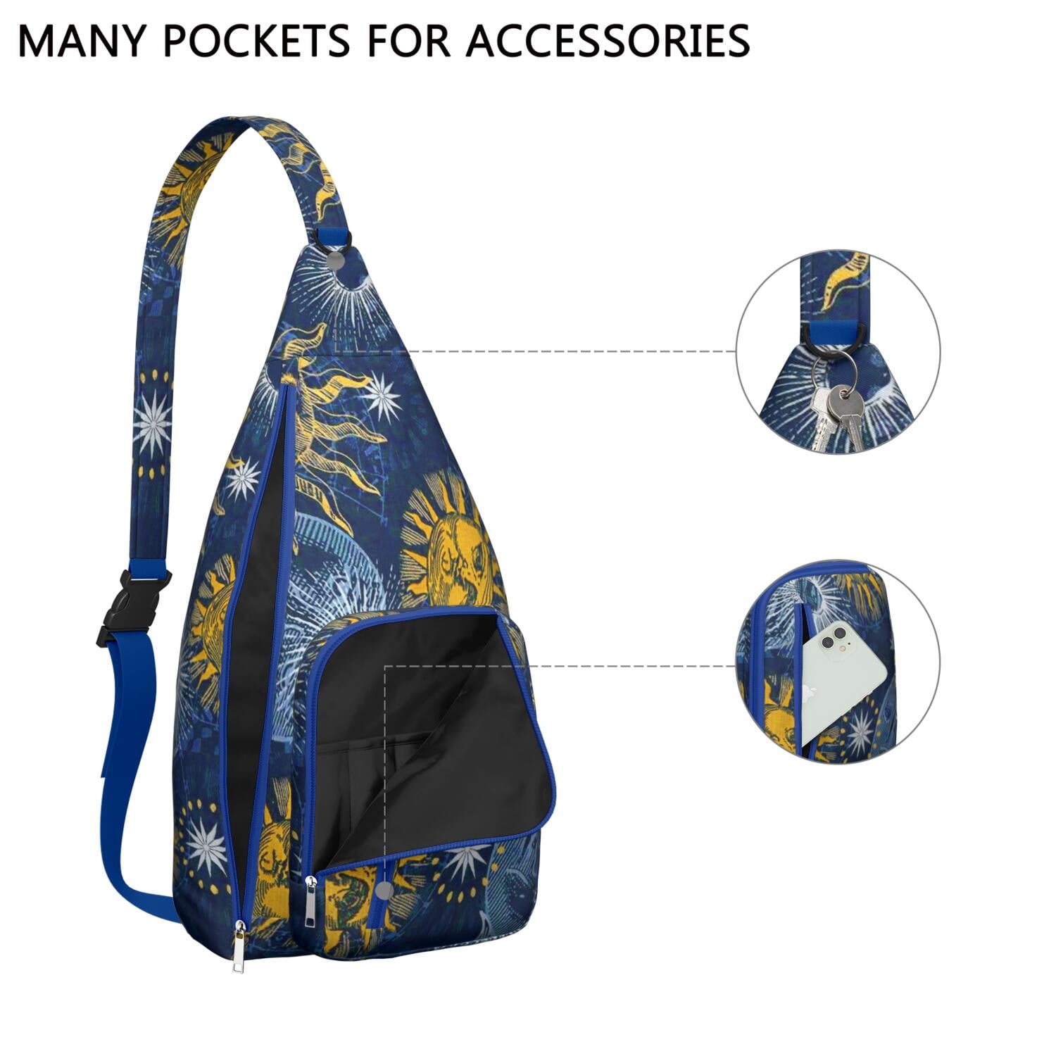 Ethereal Moon Crossbody Bag - Dark Celestial Star & Constellation Art, Lightweight Adjustable Strap Sling Bag for Men