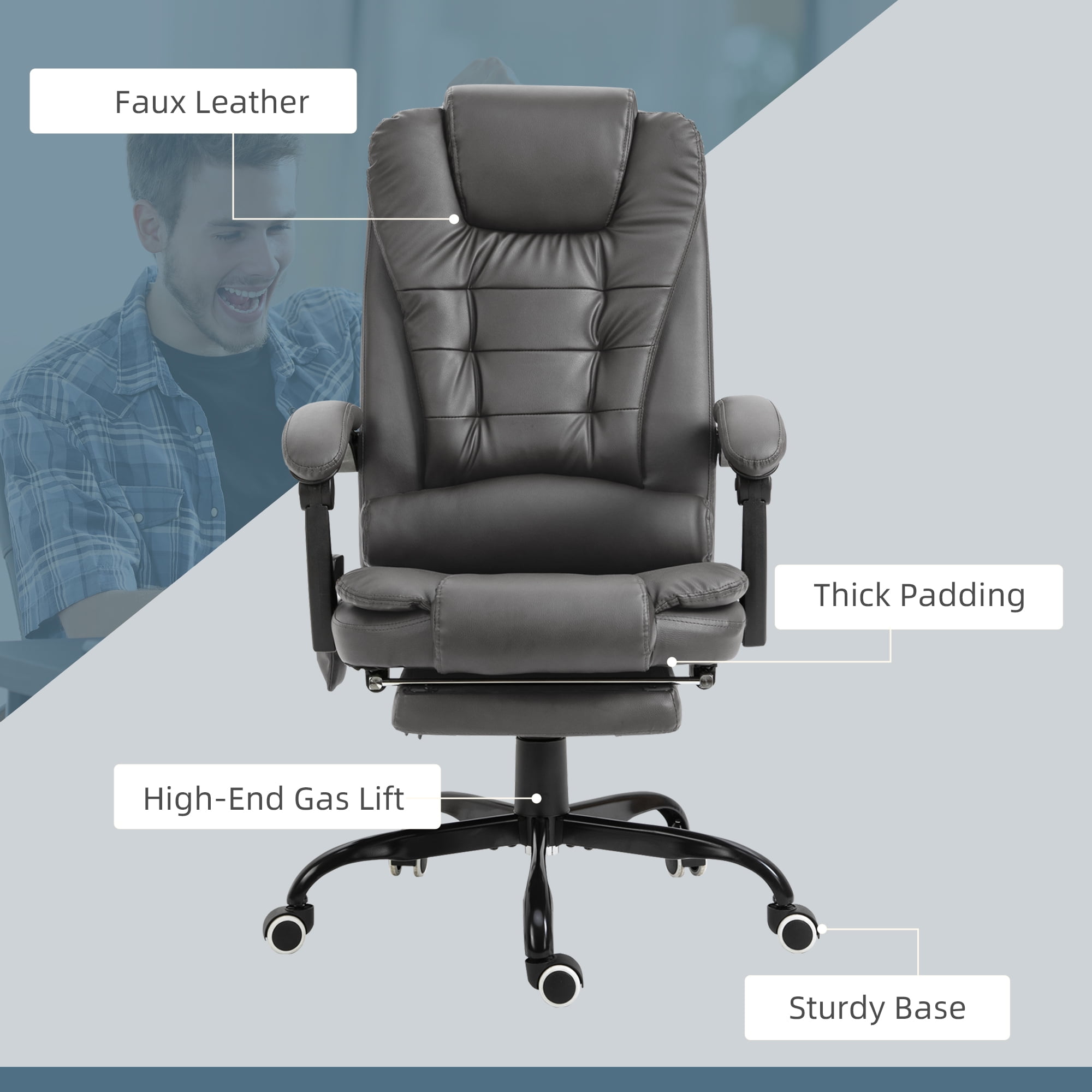 Massage Chairs Vinsetto 7-Point Vibrating Massage Office Chair with  Reclining Back, Gray,Power Recliners - Walmart.com