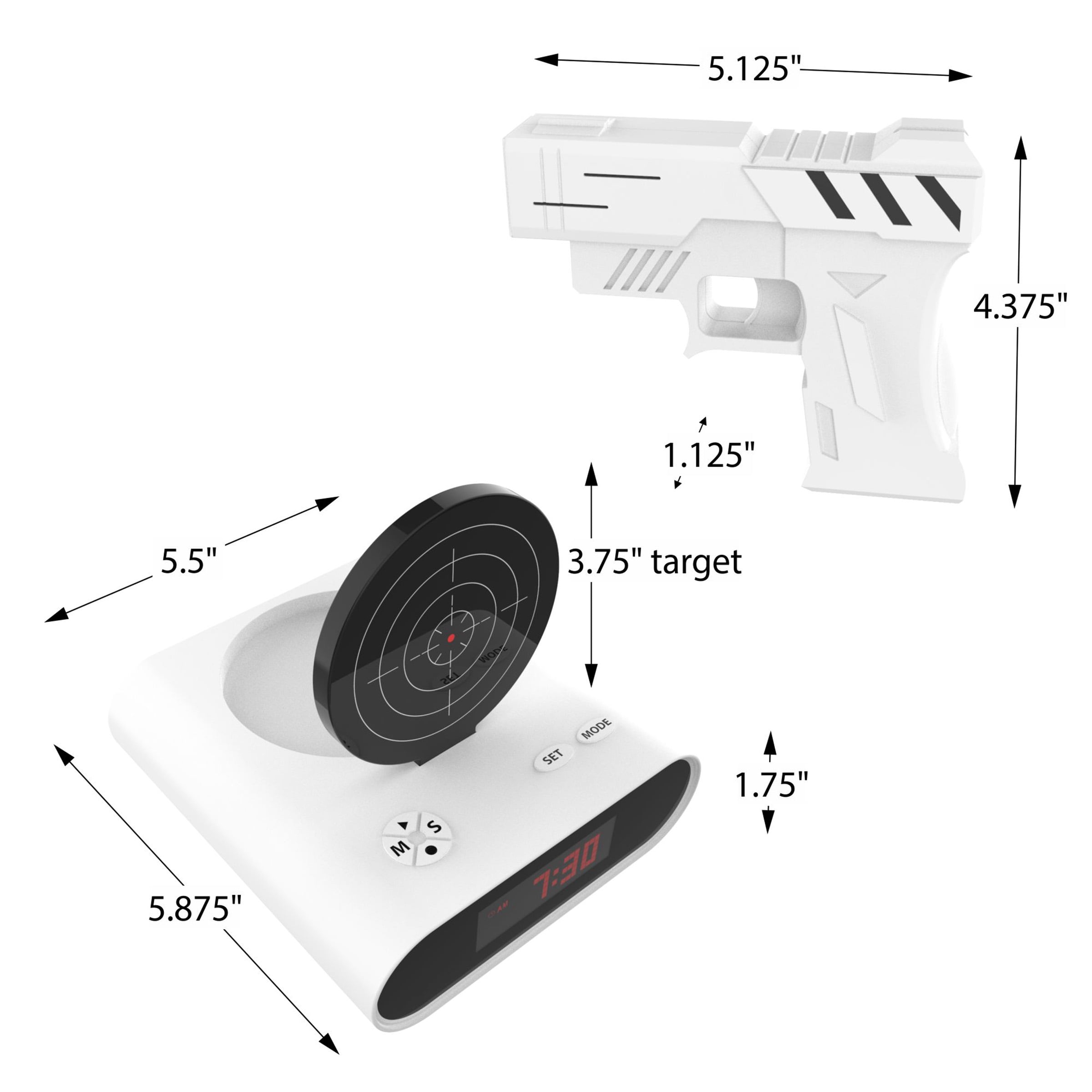 Toy Gun Alarm Clock Game Infrared Laser Activated Snooze Target