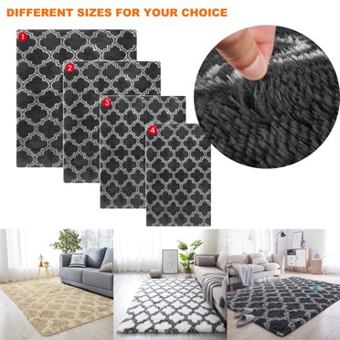 TOPCHANCES 4x5.2 Feet Luxury Shag Area Rug Modern Indoor Plush Fluffy Rugs, Extra Soft and Comfy Carpet, Geometric Moroccan Rugs for Bedroom Living Room,Light Grey/White