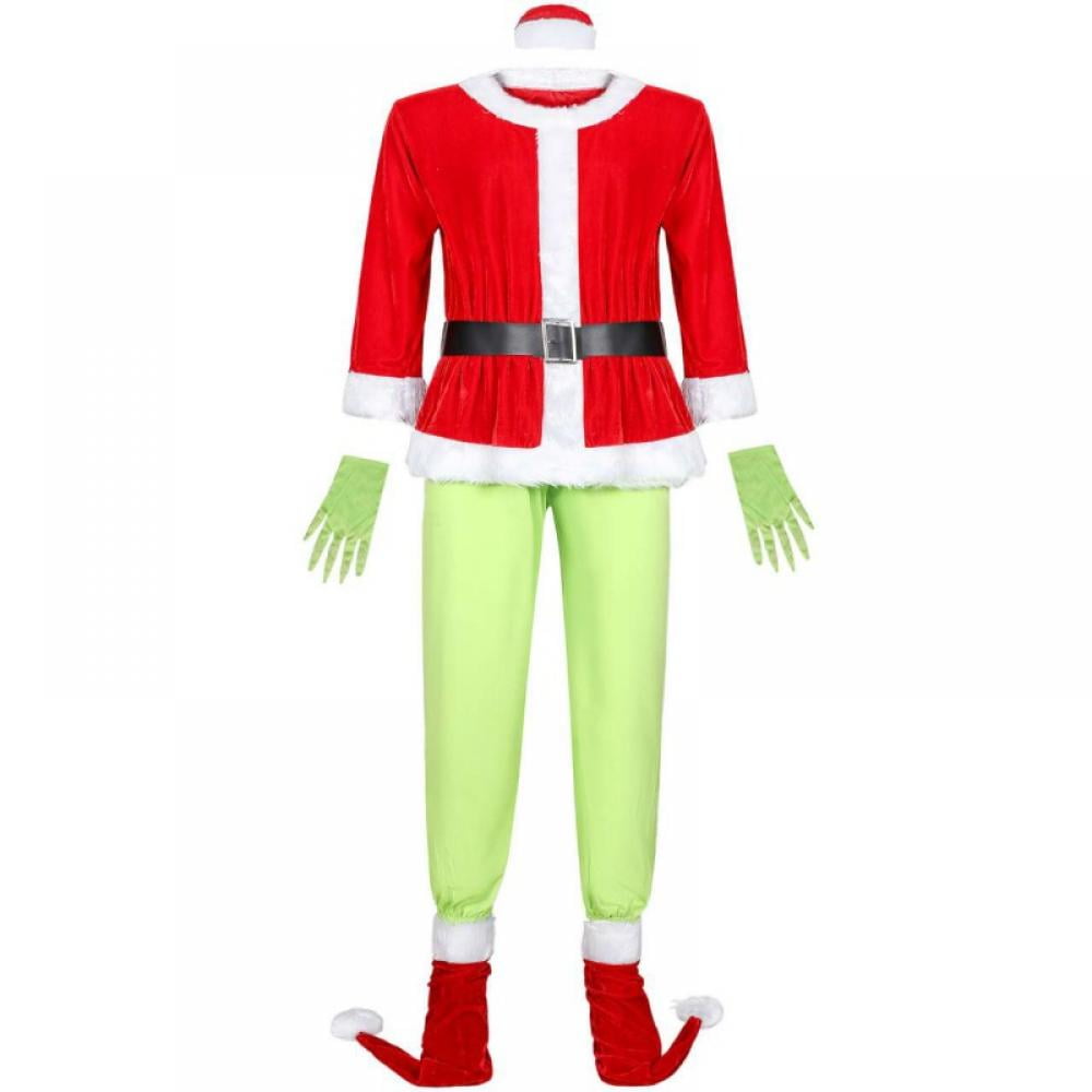 Xmas Costume Set Christmas Thief Costume Santa Hat,Coat,Waist  Belt,Gloves,Pants,Shoe Covers Christmas Carnival Party Clothes