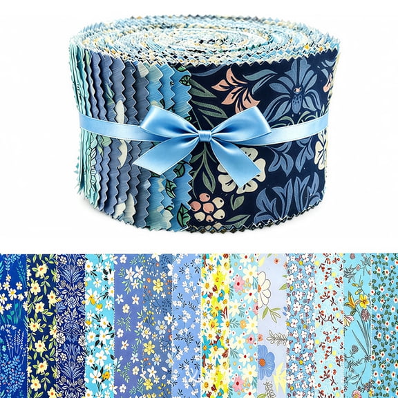 42 Pack Jelly Rolls for Quilting, 2.5 x 19.7 Inch Precut Floral Paisley Cotton Fabric Strips for Sewing Patchwork, Dark Blue