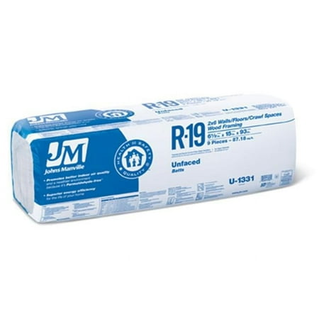JOHNS MANVILLE INTL INC R19 Unfaced Batt Insulation, 88.18 Sq. Ft. Coverage, 6.5 x 15 x 93-In. 90007869
