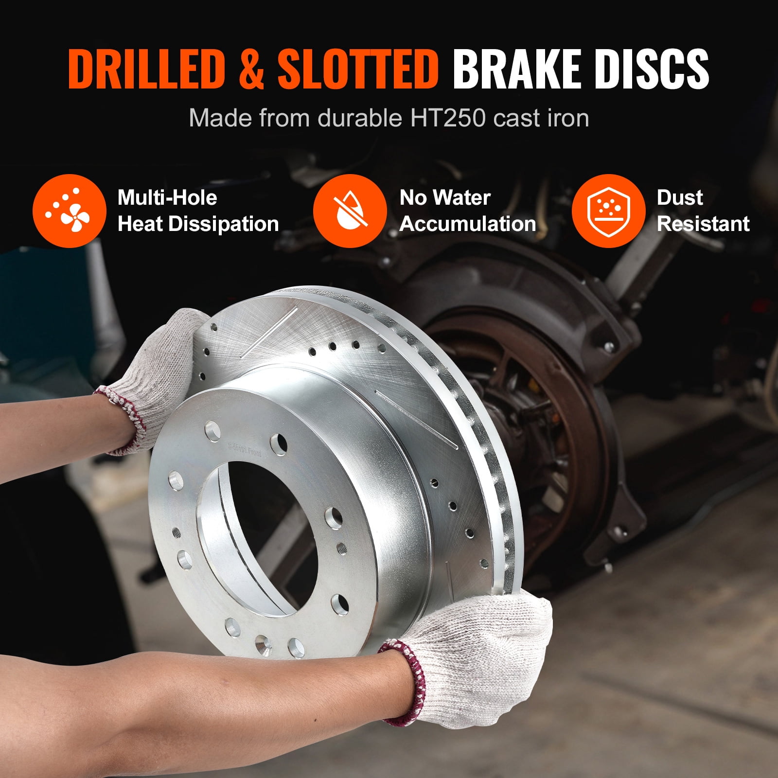 KFFKFF Front Brake Upgrade for 2011-2019 Chevy Silverado GMC Sierra 2500 3500 HD, Includes 14" Drilled & Slotted Rotors with Ceramic Pads, Enhances Braking Performance