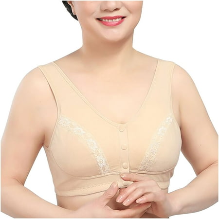 

asdoklhq Bras for Women Plus Size Clearance Women Solid Sleeveless Plus Size Lingerie Front Four Button Wide Strap Tank Bra