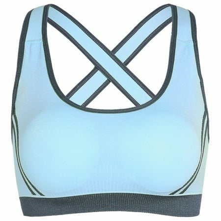 

wendunide sports bras for women Women s no steel ring cross back adjustment Yoga running bra Yoga Bra Sky Blue M