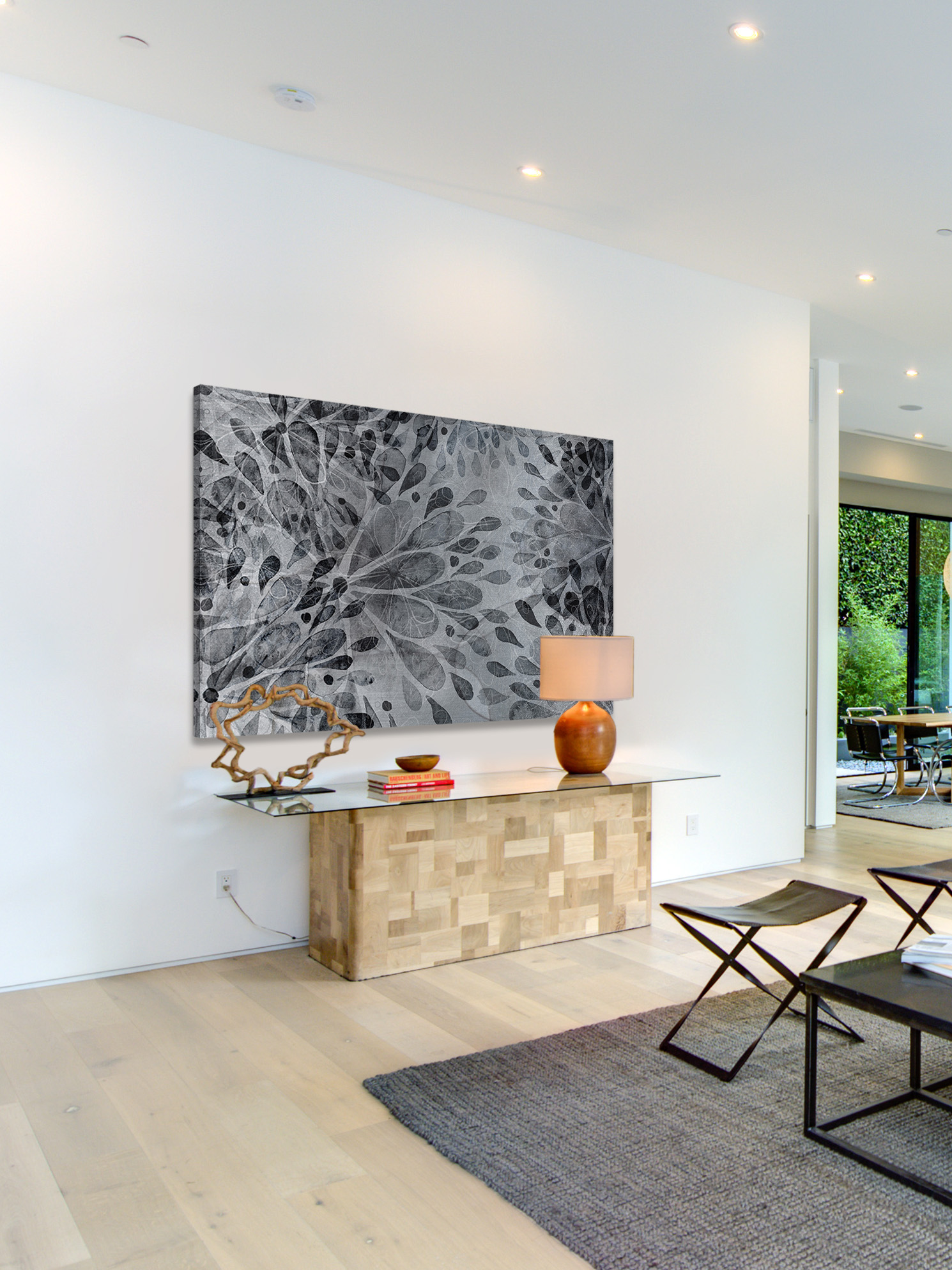 "Monochrome Floral" Painting Print on Wrapped Canvas