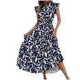 thumbnail image 1 of Robe à Manches 3/4 pour Femmes, Robe d'Été pour Femmes, Robe d'Été à Manches Volantes Plissée à Col Rond Imprimé avec Lacets, Robe d'Été pour Filles, 1 of 5