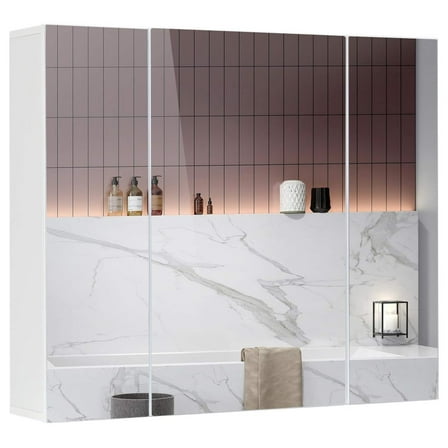 Medicine Cabinet Bathroom Mirror Cabinet with 3 Door 27.6x23.62 Inch Bathroom Wall Cabinet with Mirror Wall Mirror Storage Shelf with 3-Adjustable Shelves Storage Organizer Kitchen Cupboard White