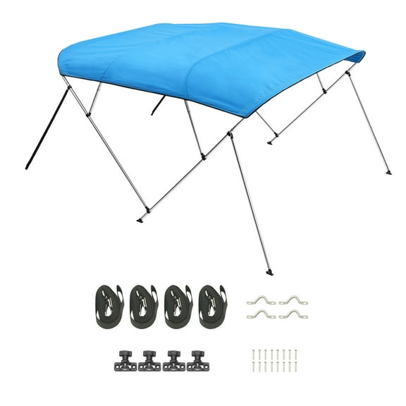 KFFKFF 4 Bow Marine Bimini Tops, 600D Polyester Cover with Aluminum Alloy Structure, Water-Resistant & Sun Protective Boat Shelter with Storage Pouch, 2 Support Rods, 4 Bands, 96"Lx(67"-72")Wx54"H