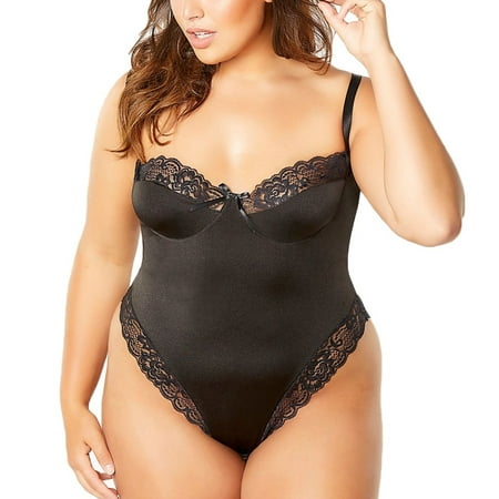 

Qcmgmg Lingerie Lace Plus Size Bodysuit for Women Teddy Floral Babydoll Average Size