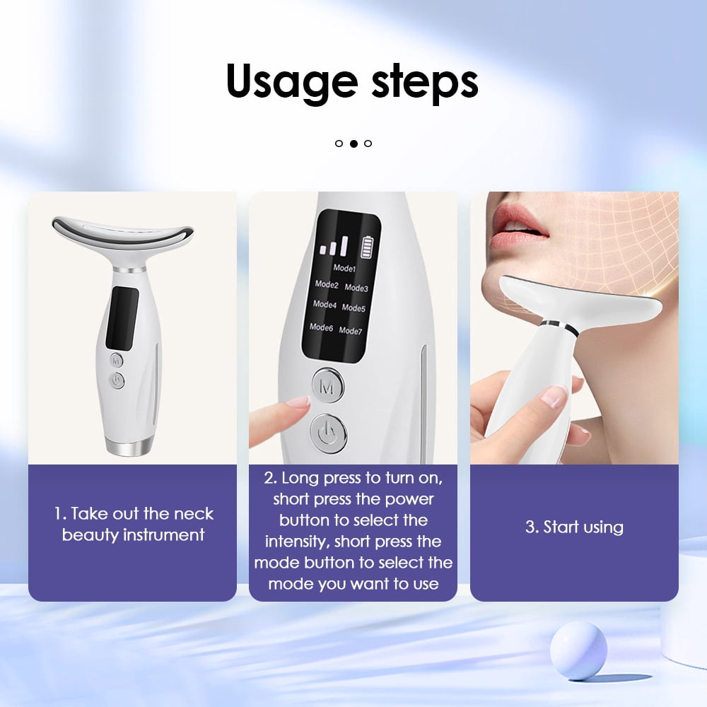 SUWU 7-in-1 Neck and Face Grooming Device with Red Light Therapy, 3 Vibration Modes and Ergonomic Design to Firm Skin and Eliminate Wrinkles,Pink