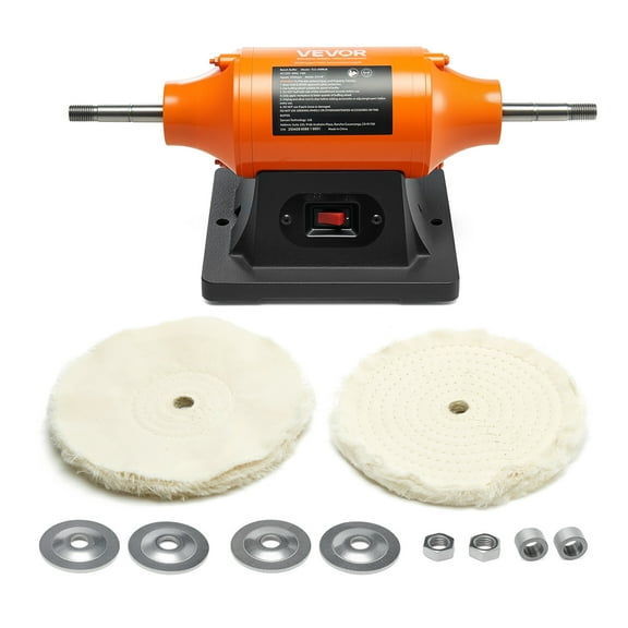 VEVOR 3/4HP Bench Buffer Polisher, 8-inch Bench Polishing Buffing Machine, 3450RPM Single Speed Benchtop Polisher with 2PCS Cloth Wheels & Cast Iron Base for Metal, Jewelry, Wood Polishing