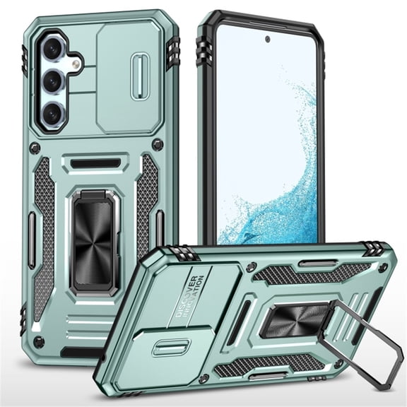 For Samsung Galaxy A37 5G 6.7" PC TPU Slim Fit With Slide Camera Cover & Rotated Ring Kickstand,Shockproof Phone Case,Green,For Galaxy A37 5G