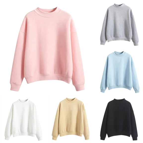 PRfgtbd Womens Neck Sweatshirts Pullover Long Sleeve Tops Solid Color Sweatshirt for Women Comfy Casual Fall Outfit Fashion Clothing