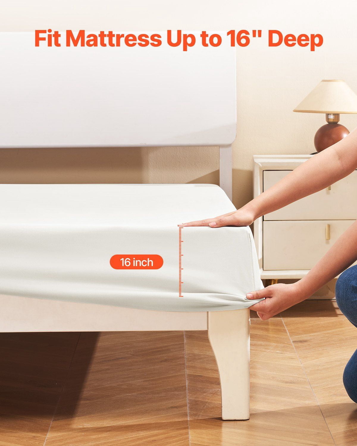 Queen Size 4 Piece Bamboo Fiber Bed Sheet Set Cooling Breathable Shrink Resistant Luxury Deep Pocket Fits 16 Inch Mattress Hotel Bedroom