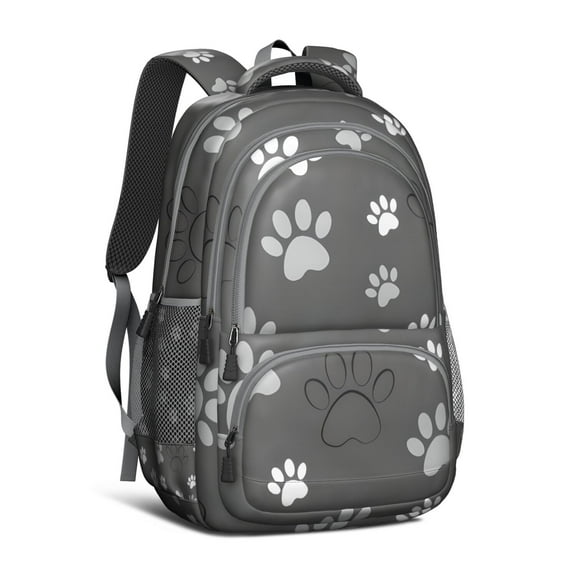 Grey Dog Paw Footprint Backpack for School,Cute School Bag,Schoolbag with Adjustable Shoulder Straps & Padded Back,16.9 Inch