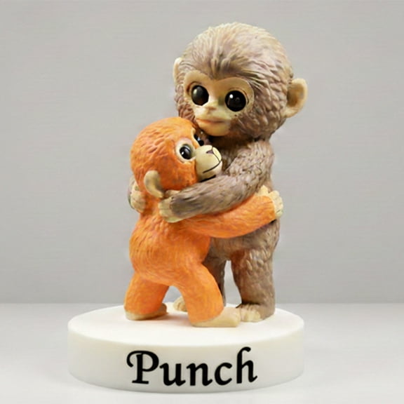 Cute Hugging Monkey Figurine, "Punch" Animal Ornament, Decorative Tabletop Statue for Home, Office & Gift Giving