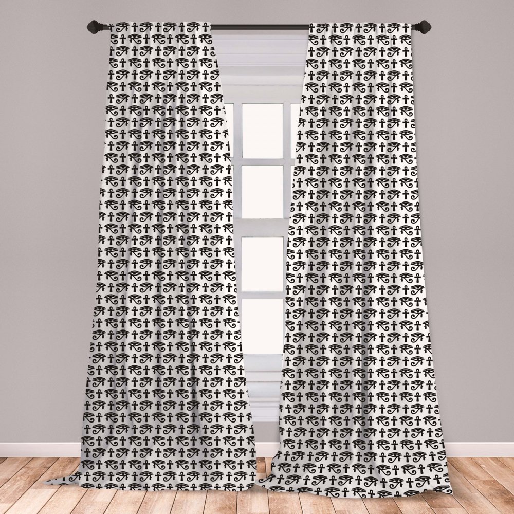 Egyptian Curtains 2 Panels Set, Egyptian Hieroglyphic Pattern Eye Motif