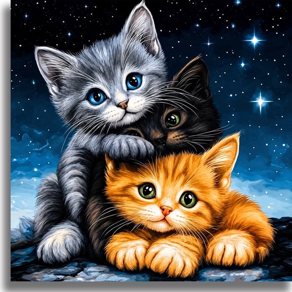 Mosflare Cat Diamond Painting Kit for Adults,14x14 inch,HD Canvas Round Rhinestone Gem Art,DIY Craft Home Wall Decor and Gift