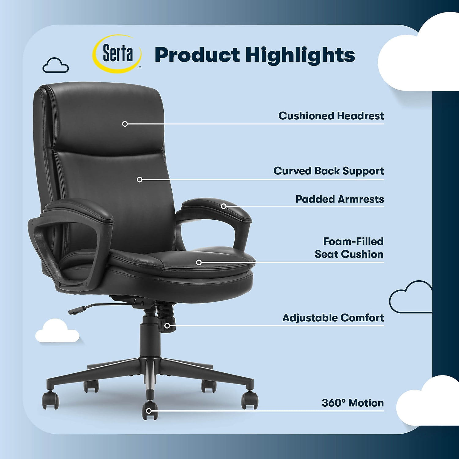 Serta Comfort Ergo Executive Office Chair Ergonomic with Black Bonded Leather