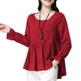 thumbnail image 1 of Blusa vintage de mujer Jacquard con cuello en O Mangas largas Volantes Dobladillo acampanado Suelto Abanopi Rojo/Medio, 1 of 7
