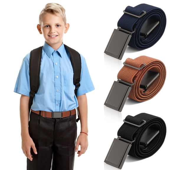 AWAYTR Kids Adjustable Magnetic Buckle Belts, Elastic Stretch Comfort Waist Bands for Children Jeans Uniform, 3PCS