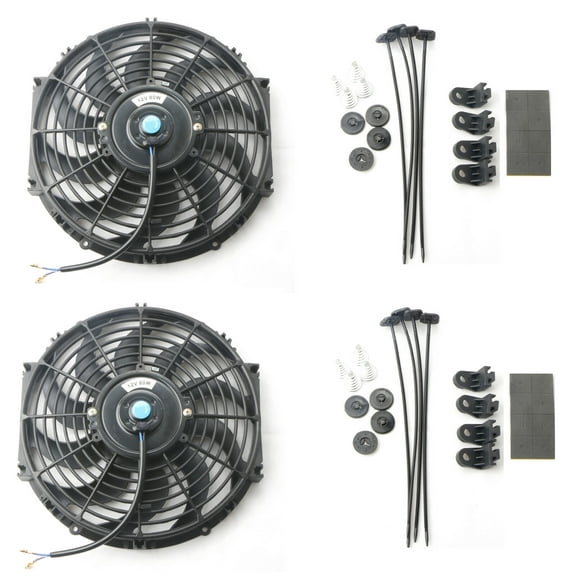 MOSTPLUS 2PCS 12 inch Universal Slim Pull Push Radiator Engine Cooling Fan 12V w/ Mount Kit
