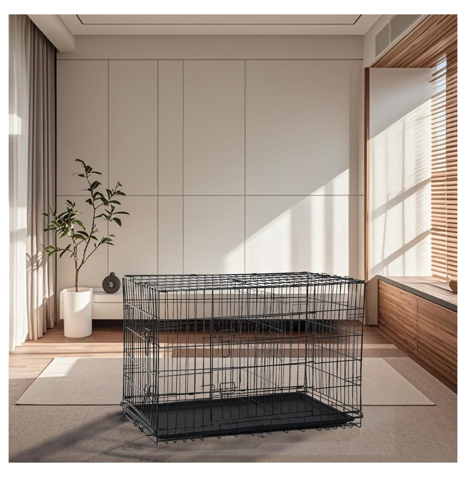 Inch Dog Crates for Large Dogs Folding Dog Cage Metal Wire Crates Portable Pet Kennels Outdoor and Indoor Pet Dog Cage Crate with Double-Door, Divider Panel, Removable Tray, Black