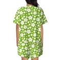 thumbnail image 6 of Uemuo Green White Flowers Pattern Women's Short-Sleeved Pajama, Button-Front Loungewear, 2-Piece Summer Sleepwear, Elastic Drawstring Shorts-4X-Large, 6 of 7