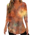 thumbnail image 1 of Penkiiy Chemises Demi-Fermeture à Glissière pour Femmes Imprimé Teinture sur Nœuds Col en V Tunique Manches 3/4 Roulable Décontractée Tendance TG Multicolore, 1 of 5