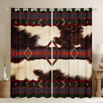 jejeloiu Rustic Farmhouse Cowhide Black Out Curtains,Country Hunting Curtains Pack of 2 (42x63 Each),Red Beige Brown Bedroom Curtains For Men Women,Breathable Home Decor