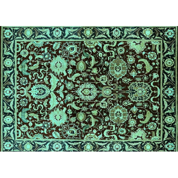 Ahgly Company Indoor Rectangle Oriental Turquoise Blue Industrial Area Rugs, 5' x 7'