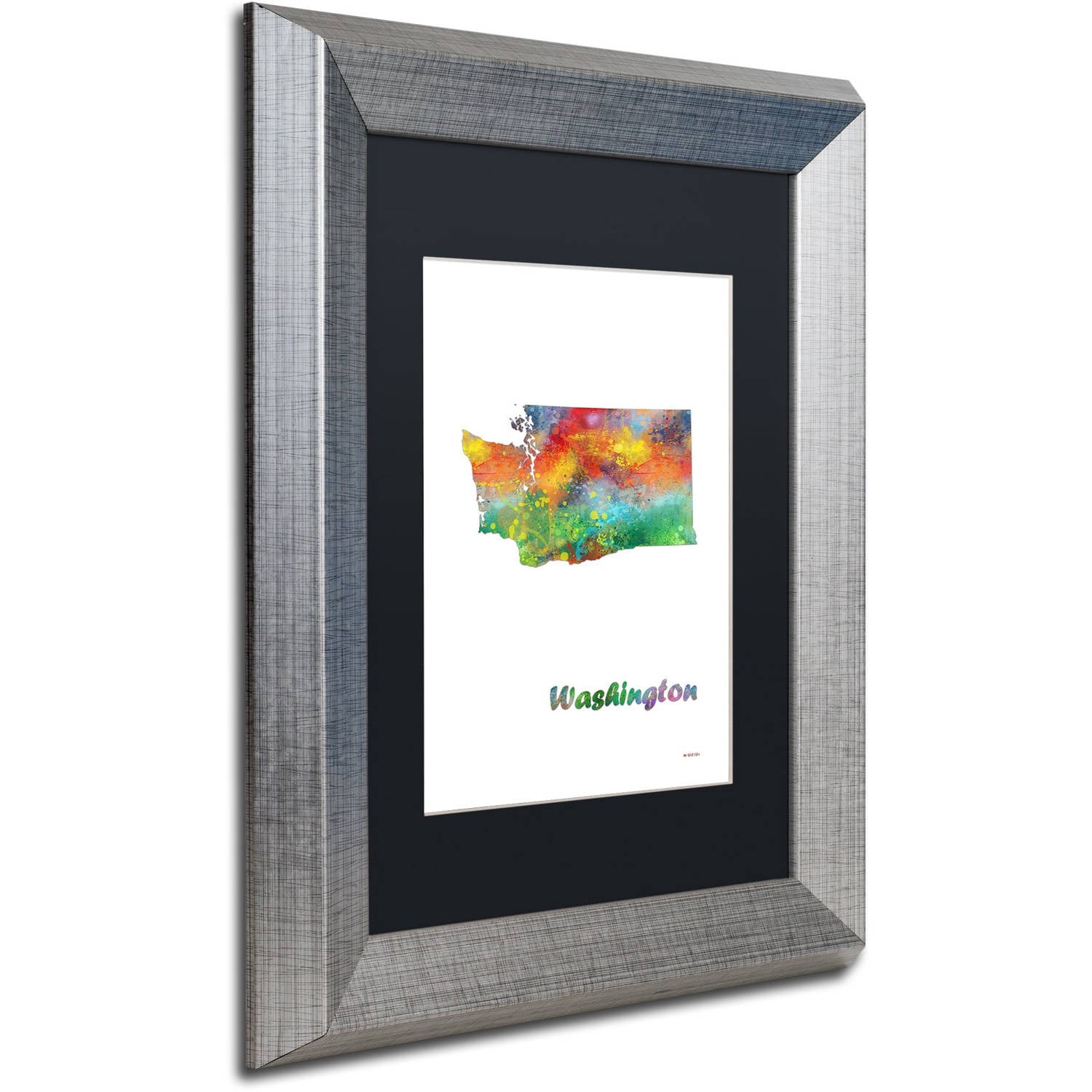 Trademark Fine Art "Washington State Map-1" Canvas Art by Marlene Watson, White Matte, Silver Frame