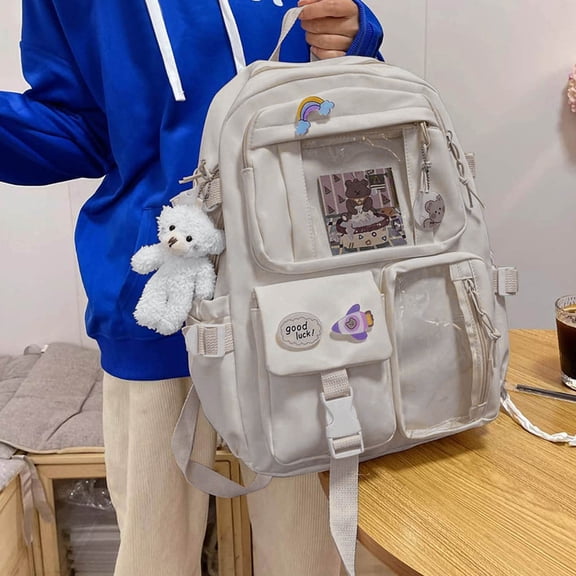 Teens Multi-Pocket Backpack Cute School Bag with Clear Display Window