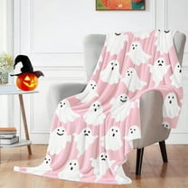 Halloween Blanket with White Ghost Pink Throw Blankets -Smoofy Throw Blanket Fluffy Fleece Soft Blanket for Bed and Couch Indoor Bedroom Blanket
