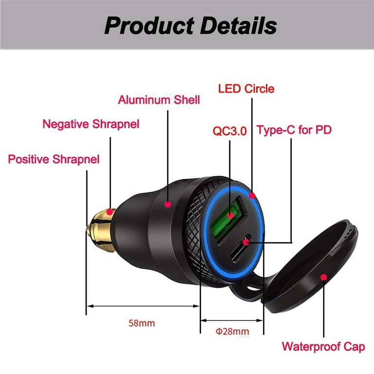 Aluminum DIN Hella Plug 30W 5A Power Delivery Motorcycle Dual USB