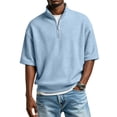 thumbnail image 2 of Domuza Waffle Shirts for Men Quarter Zip Pullover Casual Short Sleeve Stand Collar Shirts 2026 Summer Trendy Comfy Slim Fit Top Light Blue M, 2 of 5
