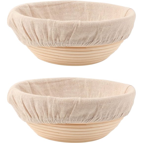 Ensemble de 2 Paniers Ronds pour Apprêt de Pâte, 8,5 Po avec Doublures, Idéal pour les Boulangers au Levain à la Maison