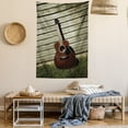 thumbnail image 2 of Guitar Tapestry, Acoustic Music Element Leaning on a Wooden Wall Vintage Country Vibes, Wall Hanging for Bedroom Living Room Dorm Decor, 60W X 80L Inches, Dusk Redbrown Olive Green, by Ambesonne, 2 of 5