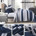 thumbnail image 5 of Bedduvit King Size Quilt Set - 100% Cotton Navy Blue/ White/Gray Striped Simple King Quilt, Modern Lightweight Breathable Summer Bedspread/Bedding Set for All Seasons, 3-Piece (Blue, 98"x106"), 5 of 10