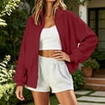 thumbnail image 2 of Admvng Women's Peplum Sweatshirt Jacket Stand Collar Zip Up Drawstring Waist Rib Cuff Pocket Loose Short Coat, 2 of 8