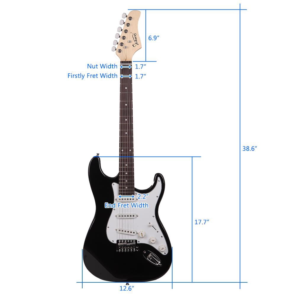 Glarry Rosewood Fingerboard 22 Frets Electric Guitar with Guitar Bag, Strap, Pick, Black
