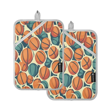 

Pot Holders Set of 2 Heat Resistant Potholders for Kitchen Easy Grip Oven Mitts for Microwave Oven Baking Kitchen BBQ Basketball Pattern
